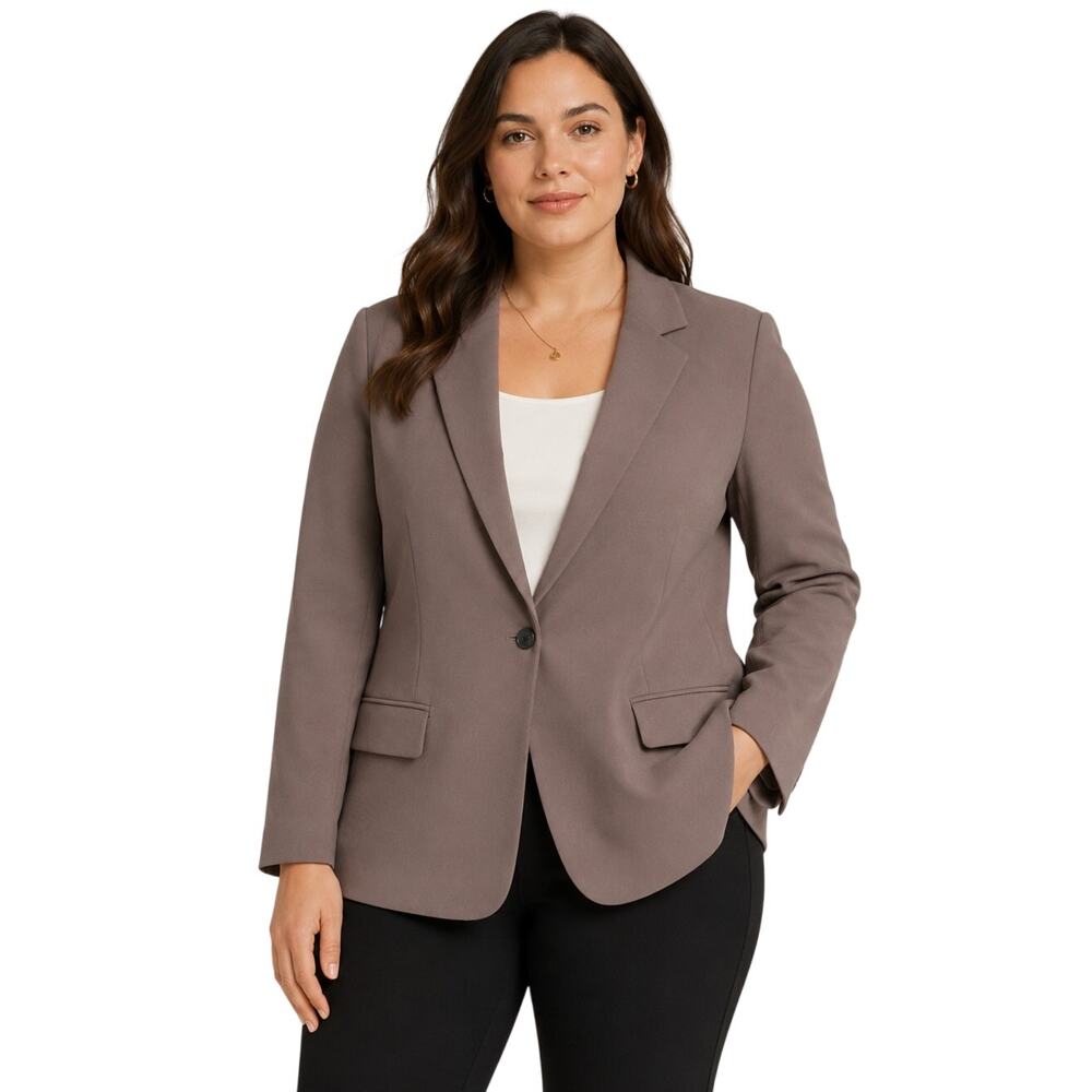 Spanx Carefree Crepe Blazer Womens 1X Taupe One Button Stretch Jacket